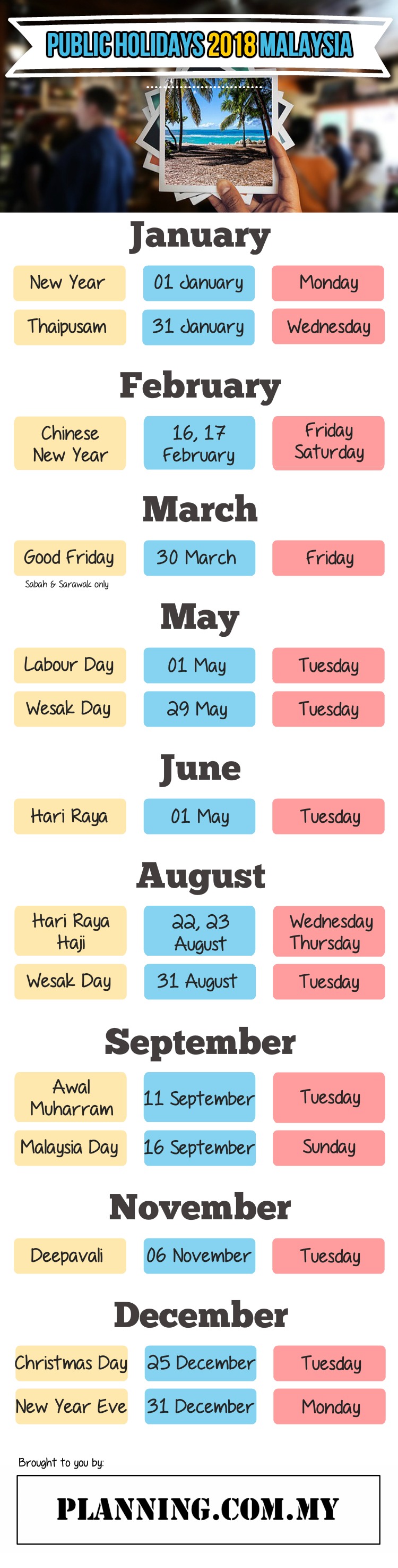 Public Holidays 2018 Malaysia Free Infographic Planning Com My